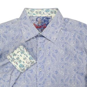 Robert Graham Shirt Longsleeve Size M Light Blue Paisley Flip Cuff